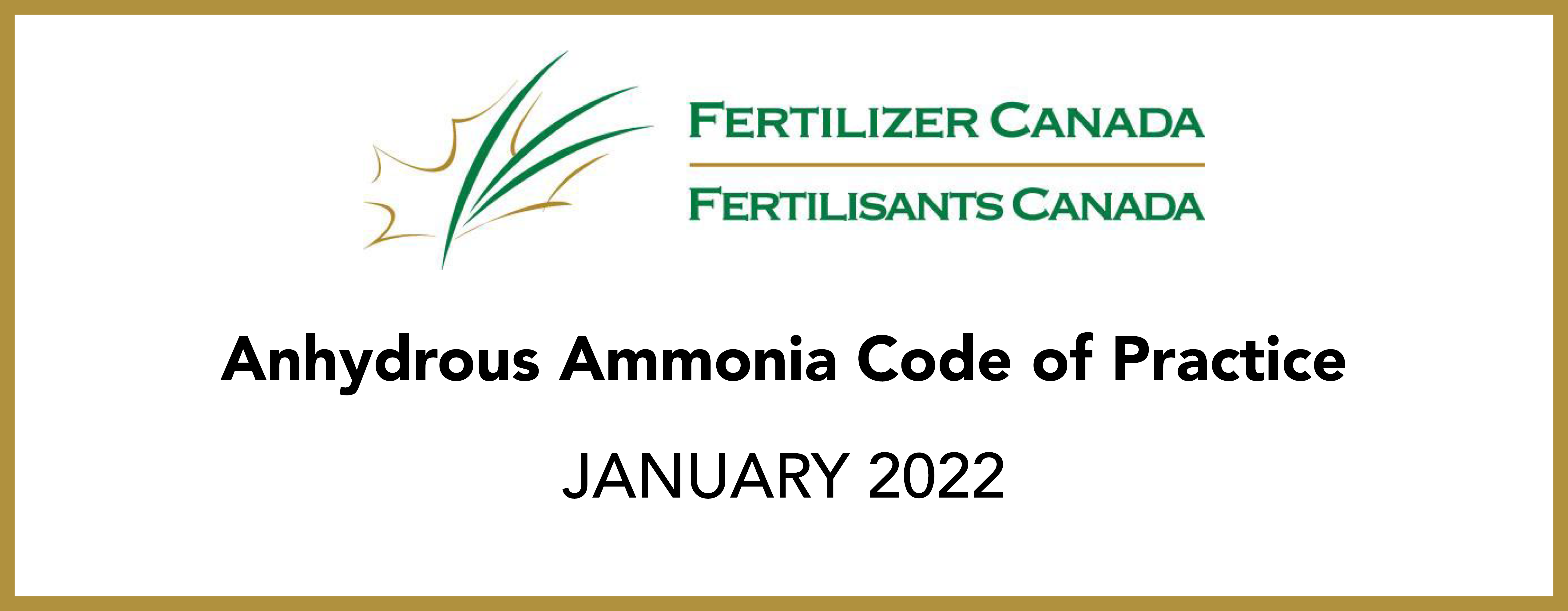 Banner for January 2022 Anhydrous Ammonia Code of Practice