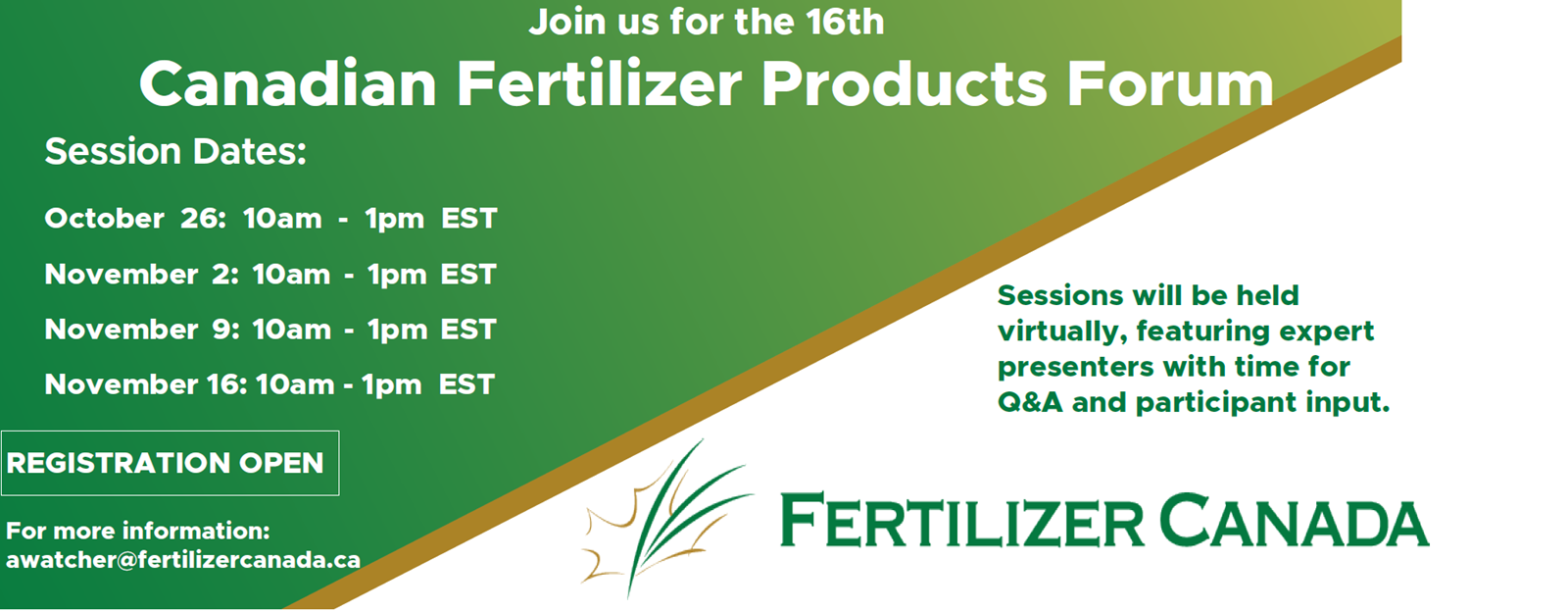 Banner for 16th Virtual Canadian Fertilizer Products Forum