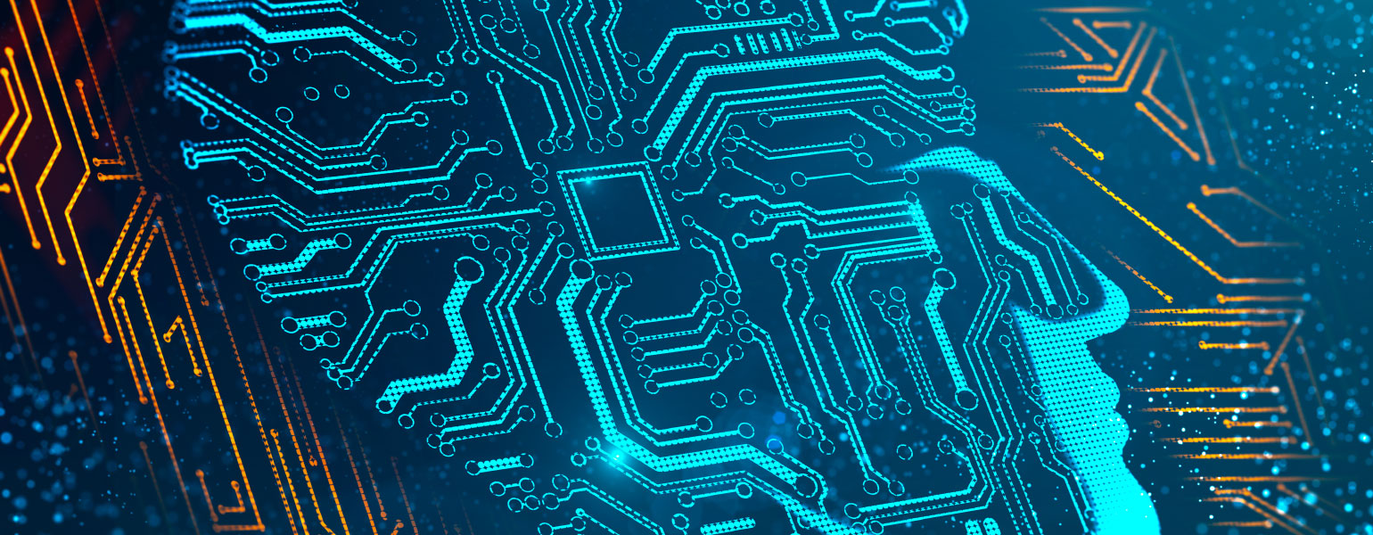3D rendering of circuit head on blurry backdrop